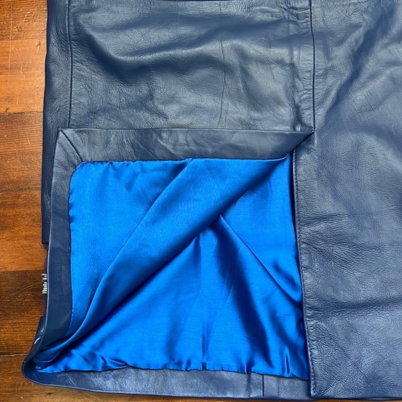 Cobalt Blue Leather Midi Skirt - Picture 12 of 16